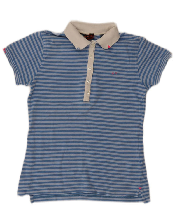Sun68 Damen Poloshirt UK 8 Small Blau gestreift Baumwolle