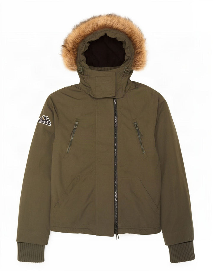 Superdry Damen-Windbreakerjacke mit Kapuze, UK 14, mittleres Khaki, Polyester