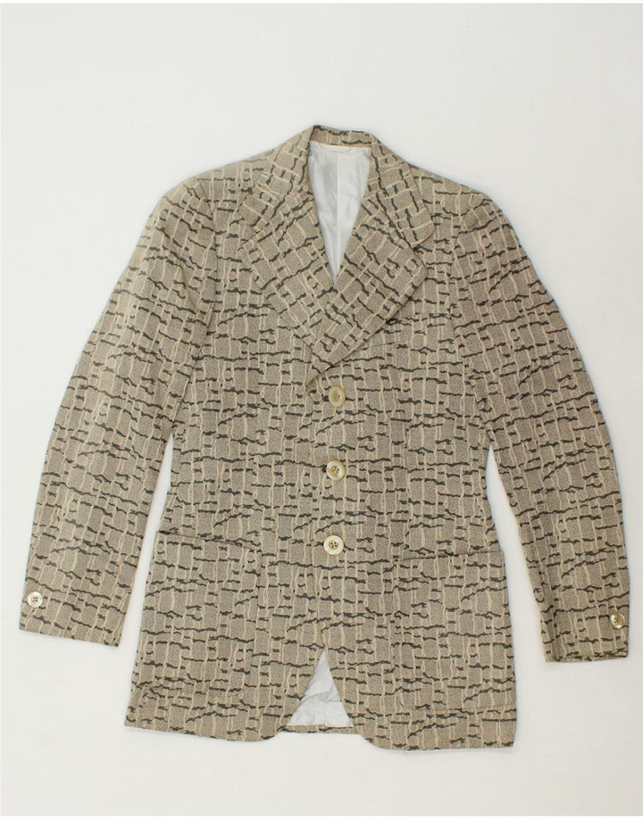 ALBERT Womens Abstract Pattern 3 Button Blazer Jacket UK 8 Small Grey Vintage Albert and Second-Hand Albert from Messina Hembry 