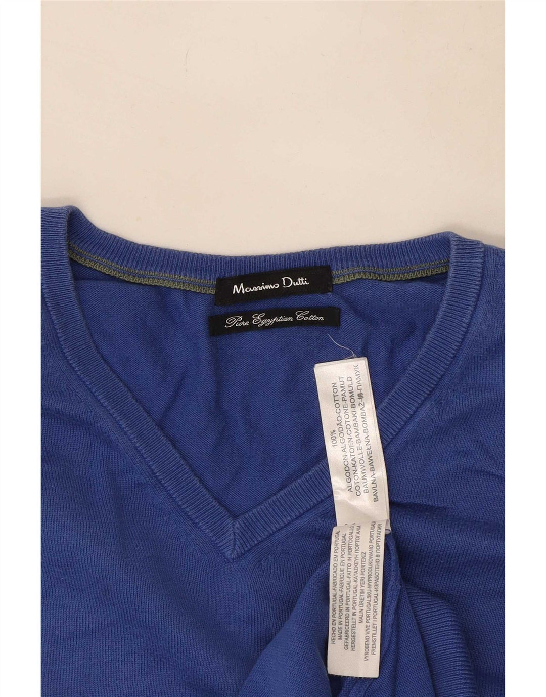 Massimo Dutti Herren-Pullover mit V-Ausschnitt aus mittelblauer Baumwolle