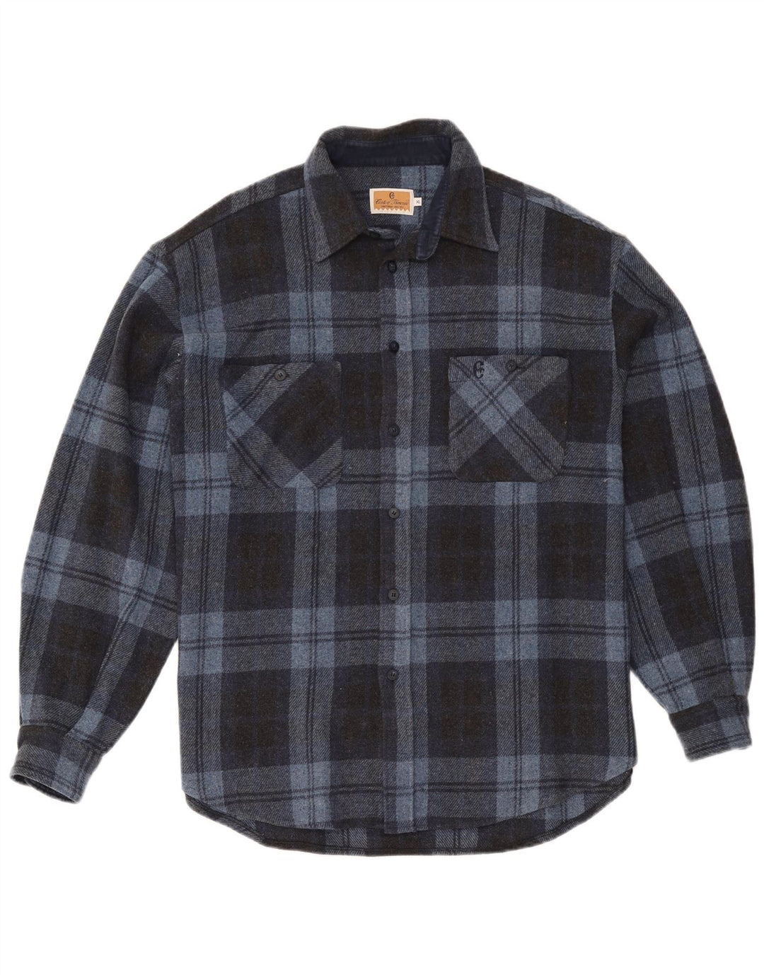 Conte of Florence Herren-Overshirt-Hemd XL aus blau karierter Wolle