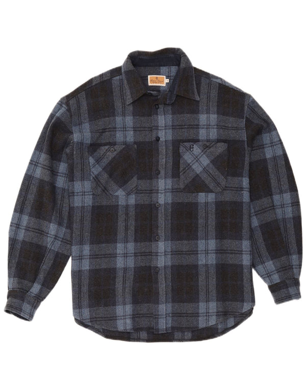 Conte of Florence Herren-Overshirt-Hemd XL aus blau karierter Wolle