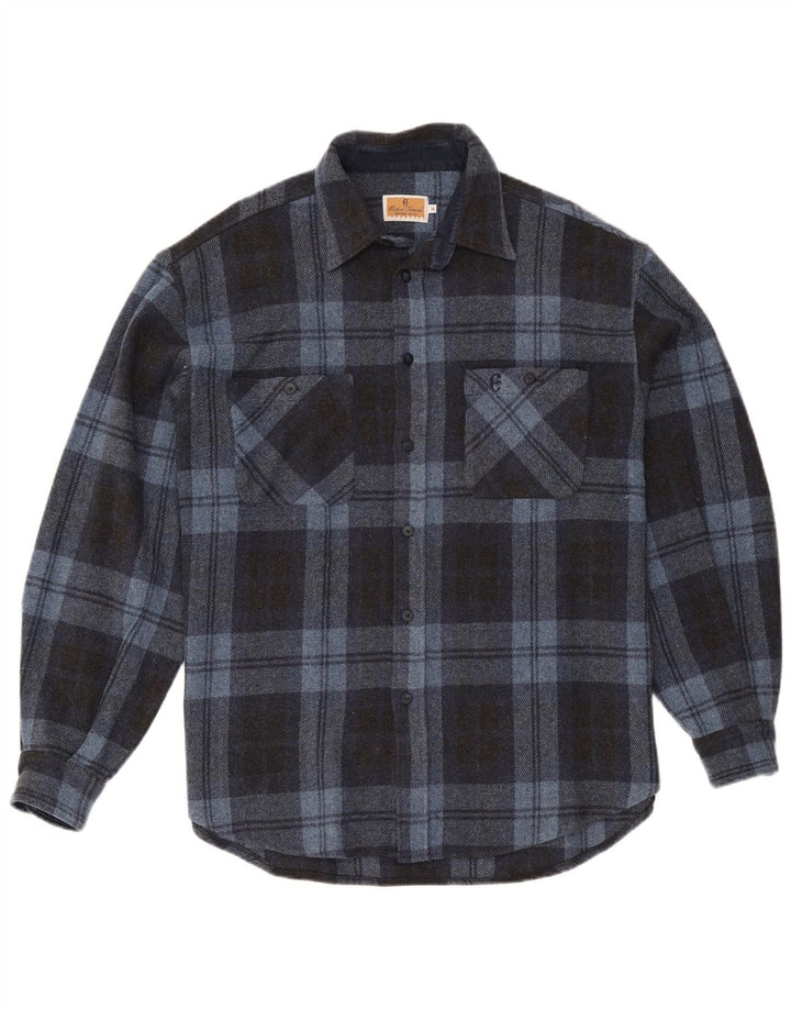 Conte of Florence Herren-Overshirt-Hemd XL aus blau karierter Wolle