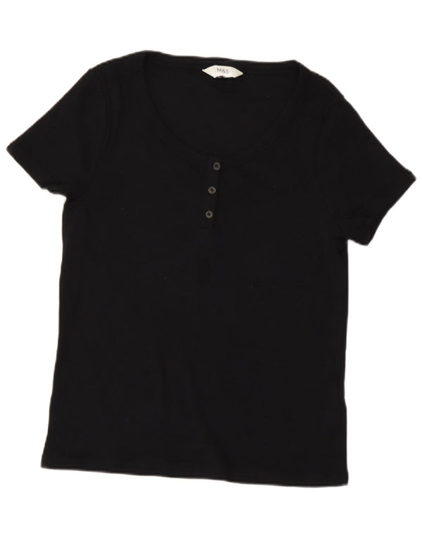 Marks & Spencer Damen T-Shirt Top UK 14 Medium Schwarz Baumwolle