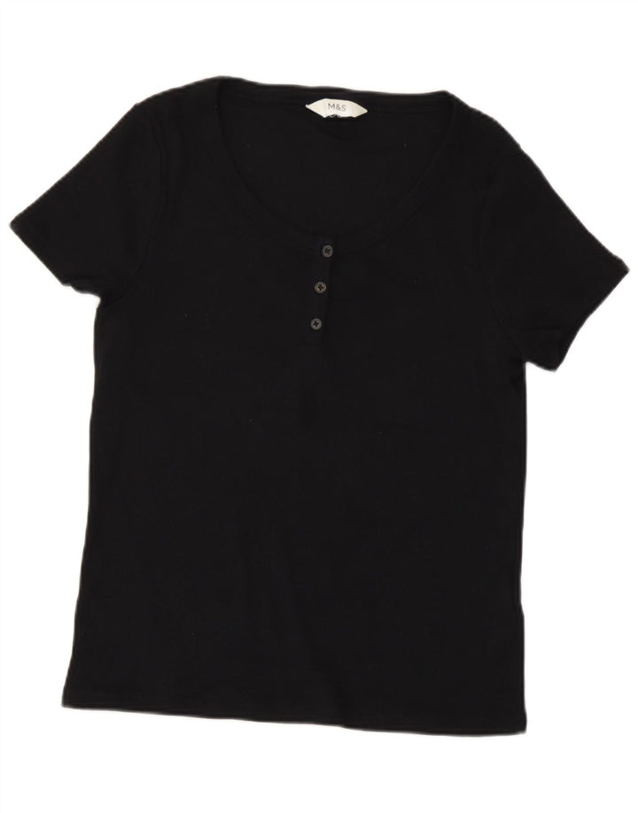 Marks & Spencer Damen T-Shirt Top UK 14 Medium Schwarz Baumwolle