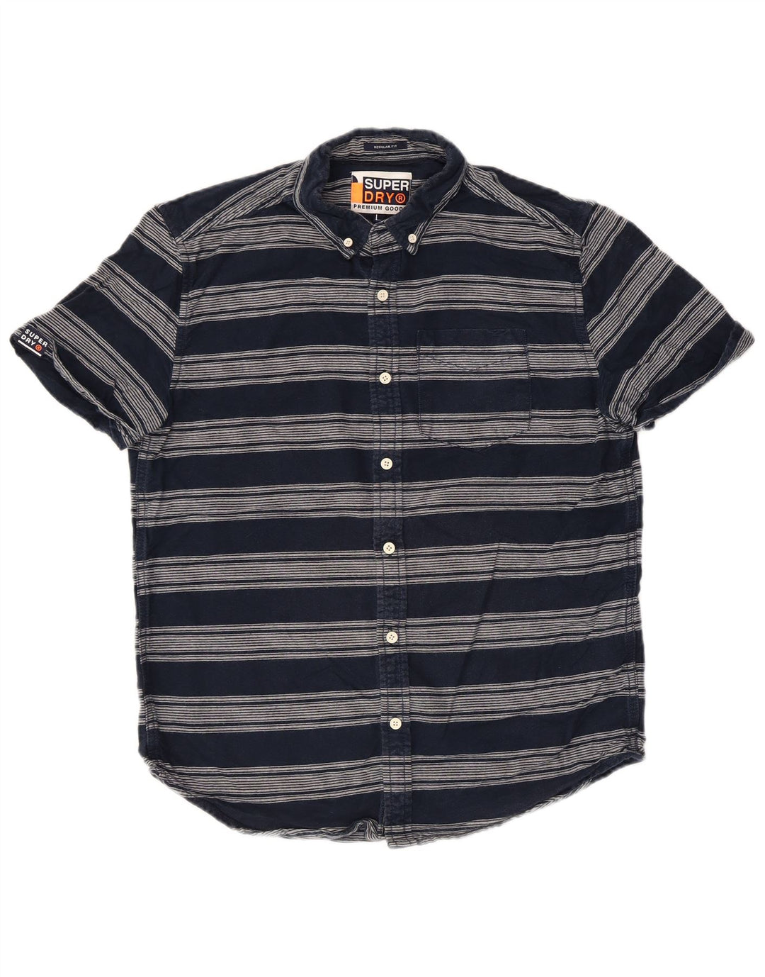 Superdry Herren-Kurzarmhemd, groß, marineblau, gestreift, Baumwolle