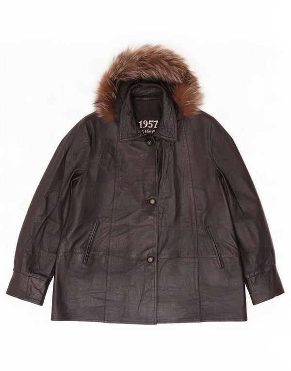 1957 Legendary Damen Ledermantel mit Kapuze UK 18 XL Schwarz