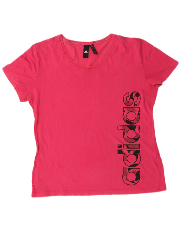 Adidas Damen Grafik T-Shirt Top UK 16/18 Large Rosa Baumwolle