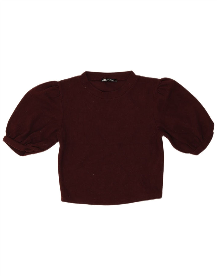 Zara Damen Crop Bluse Top UK 8 Small Burgund