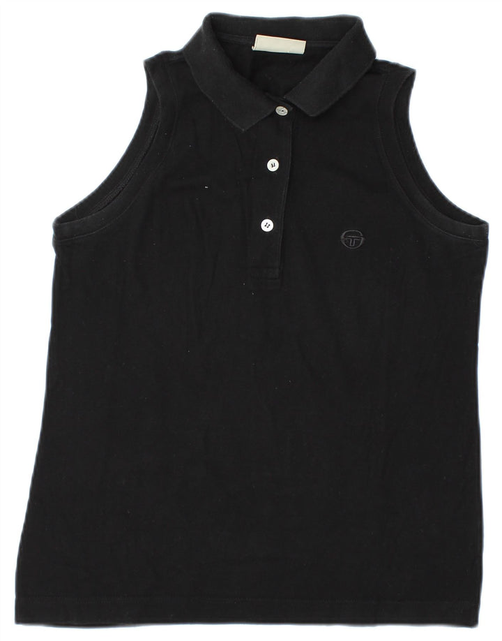 Sergio Tacchini Damen ärmelloses Poloshirt UK 12 Medium Schwarz