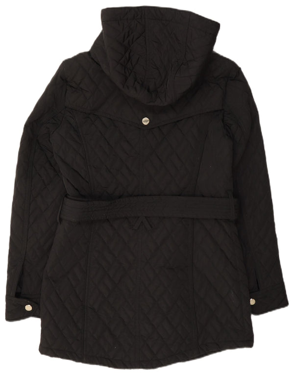 Calvin Klein Womens Hooded Quilted Overcoat UK 10 Small Schwarz Polyester