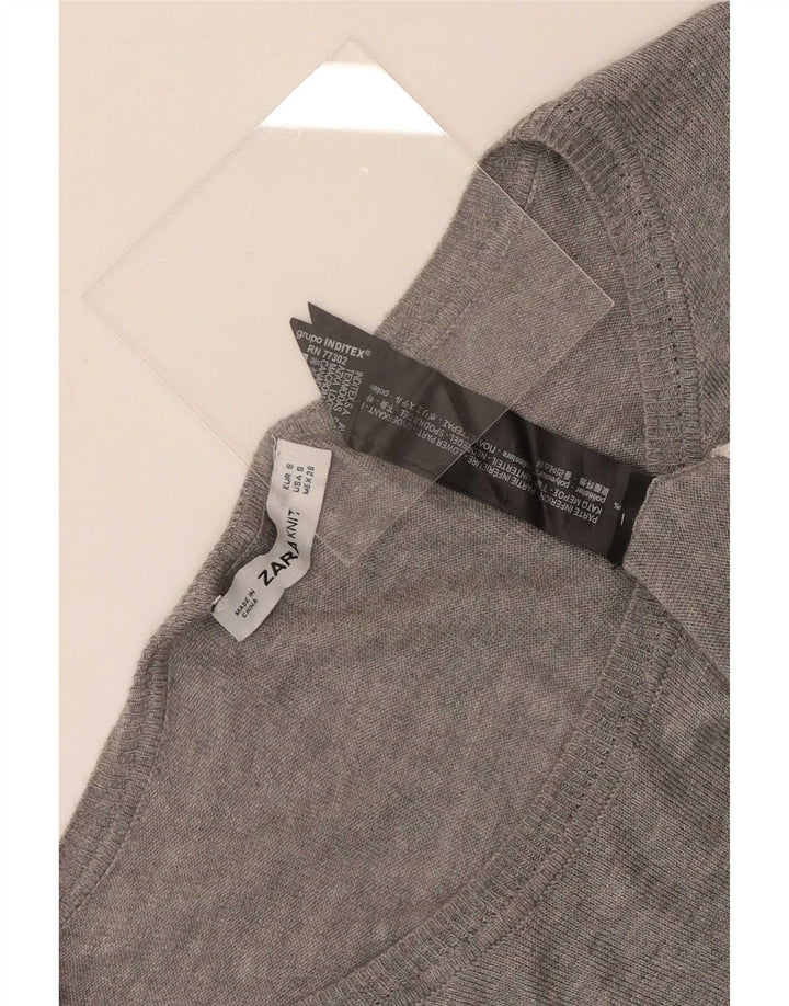 Zara Damen Langarm-Tunika-Oberteil UK 10 Small Graues Colourblock-Polyester