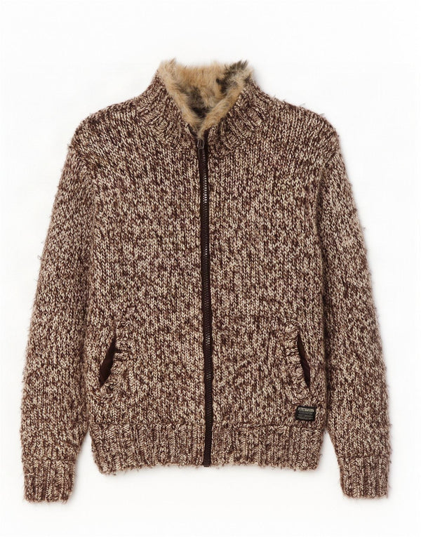 Scotch & Soda Damen Strick-Sherpa-Jacke UK 14 Mittelbraun geflecktes Acryl