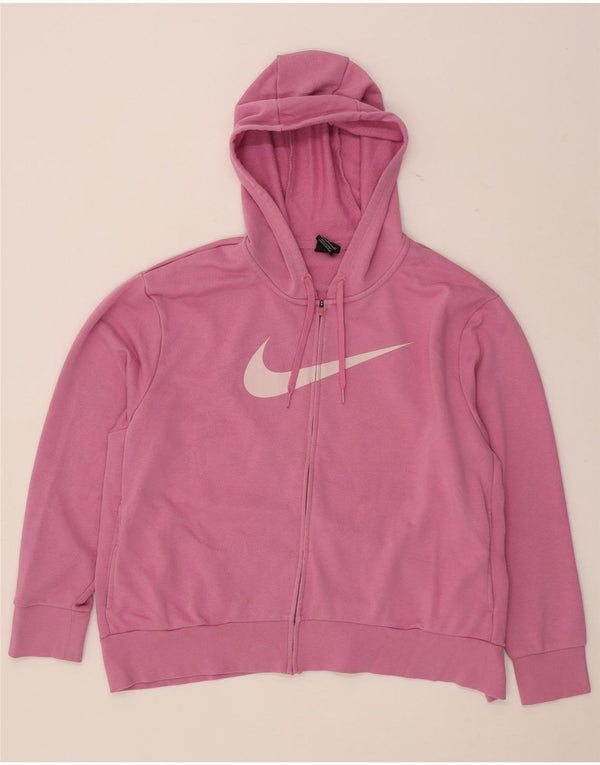 Nike Womens Dri Fit Graphic Oversized Zip Hoodie Sweater UK 18 XL Pink