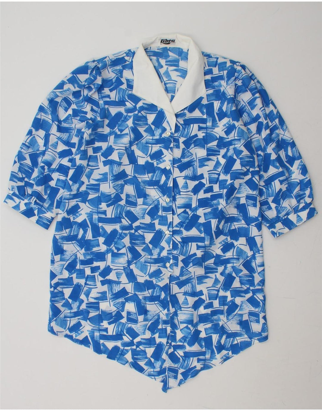 LIBRA Womens Front Tie Shirt Blouse US 10 Large Blue Geometric Polyester Vintage Libra and Second-Hand Libra from Messina Hembry 