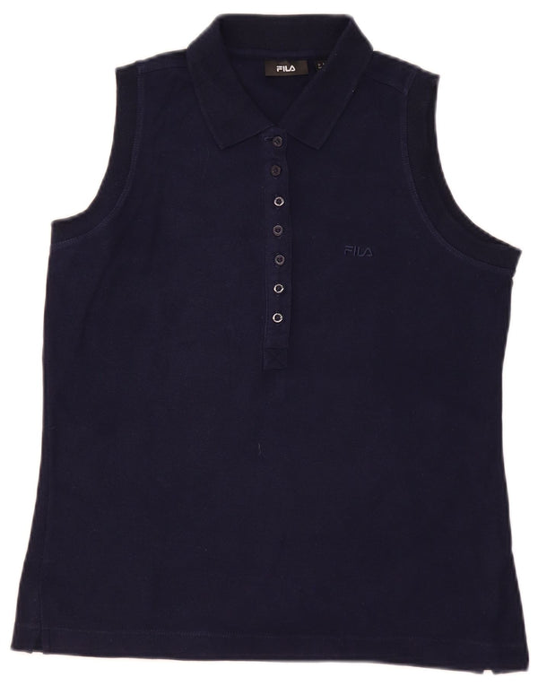 Fila Damen ärmelloses Poloshirt UK 14 Large Marineblau Baumwolle