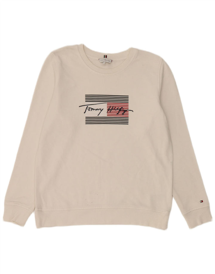 Tommy Hilfiger Damen-Sweatshirt mit Grafik, übergroß, Gr. 10, Größe S, Weiß
