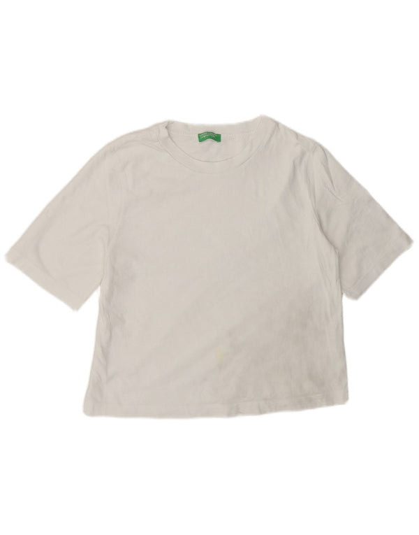 Benetton Damen T-Shirt Top UK 14 Mittelweiße Baumwolle