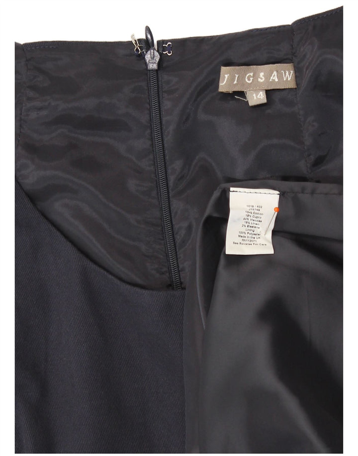 Jigsaw Damen Ärmelloses Etuikleid UK 14 Medium Marineblau Viskose