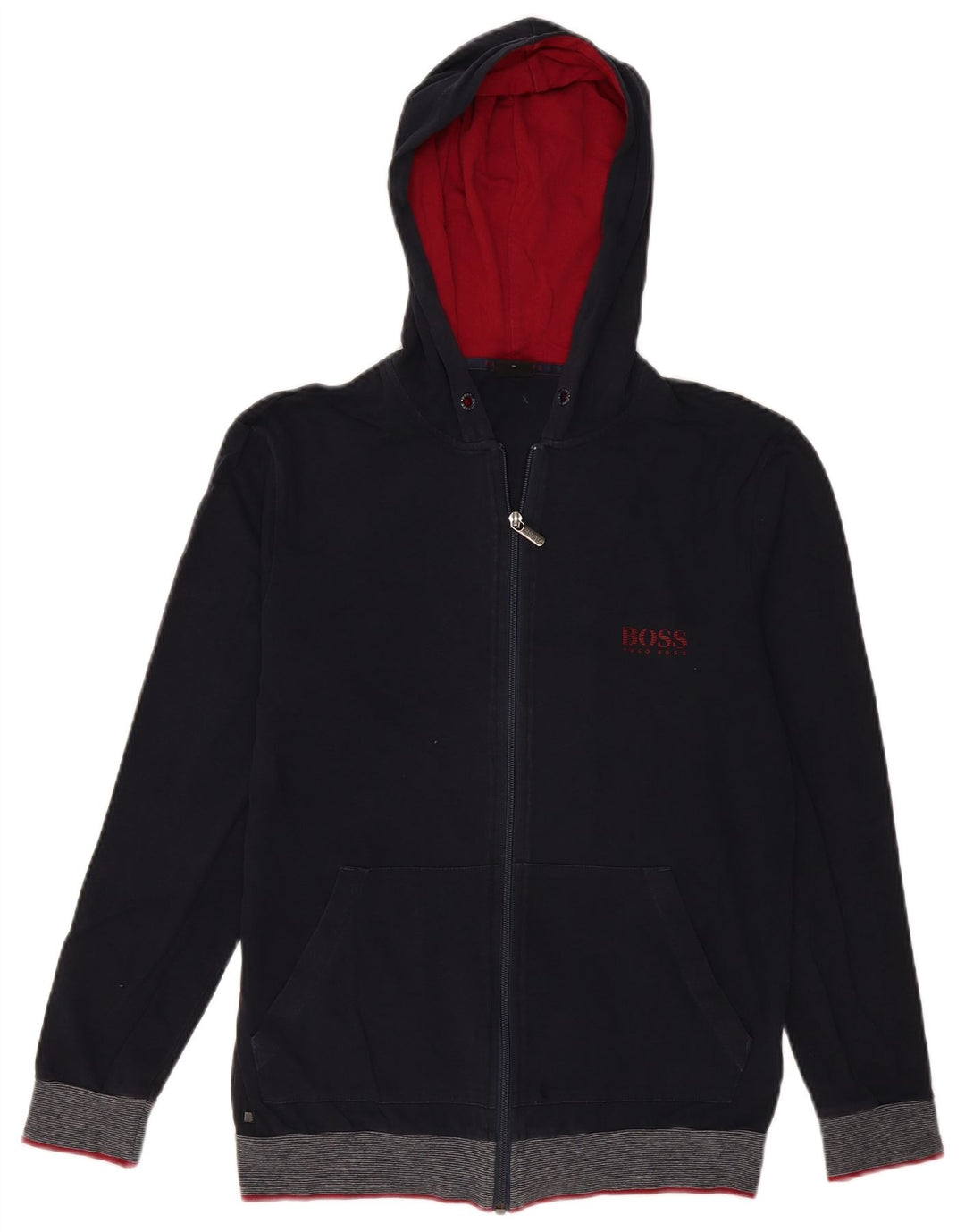 HUGO BOSS Herren-Kapuzenpullover mit Reißverschluss, Größe S, marineblaue Baumwolle