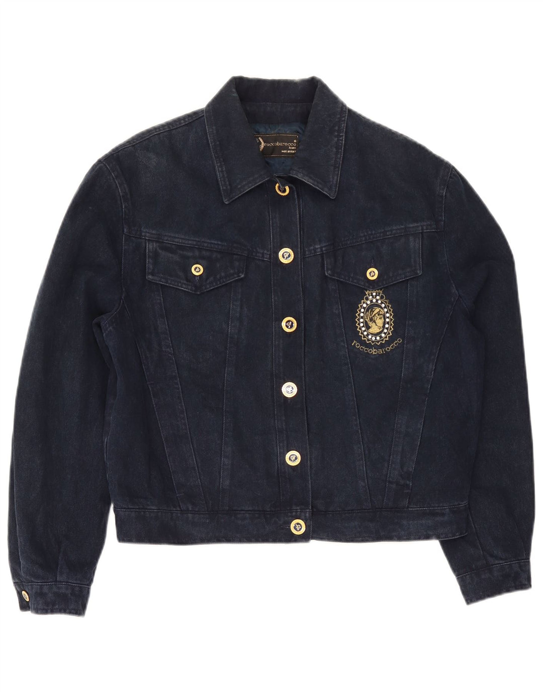 Roccobarocco Damen Jeansjacke IT 42 Mittelmarineblaue Baumwolle