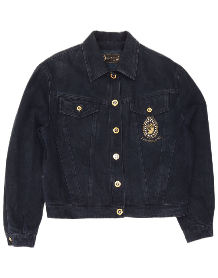 Roccobarocco Damen Jeansjacke IT 42 Mittelmarineblaue Baumwolle