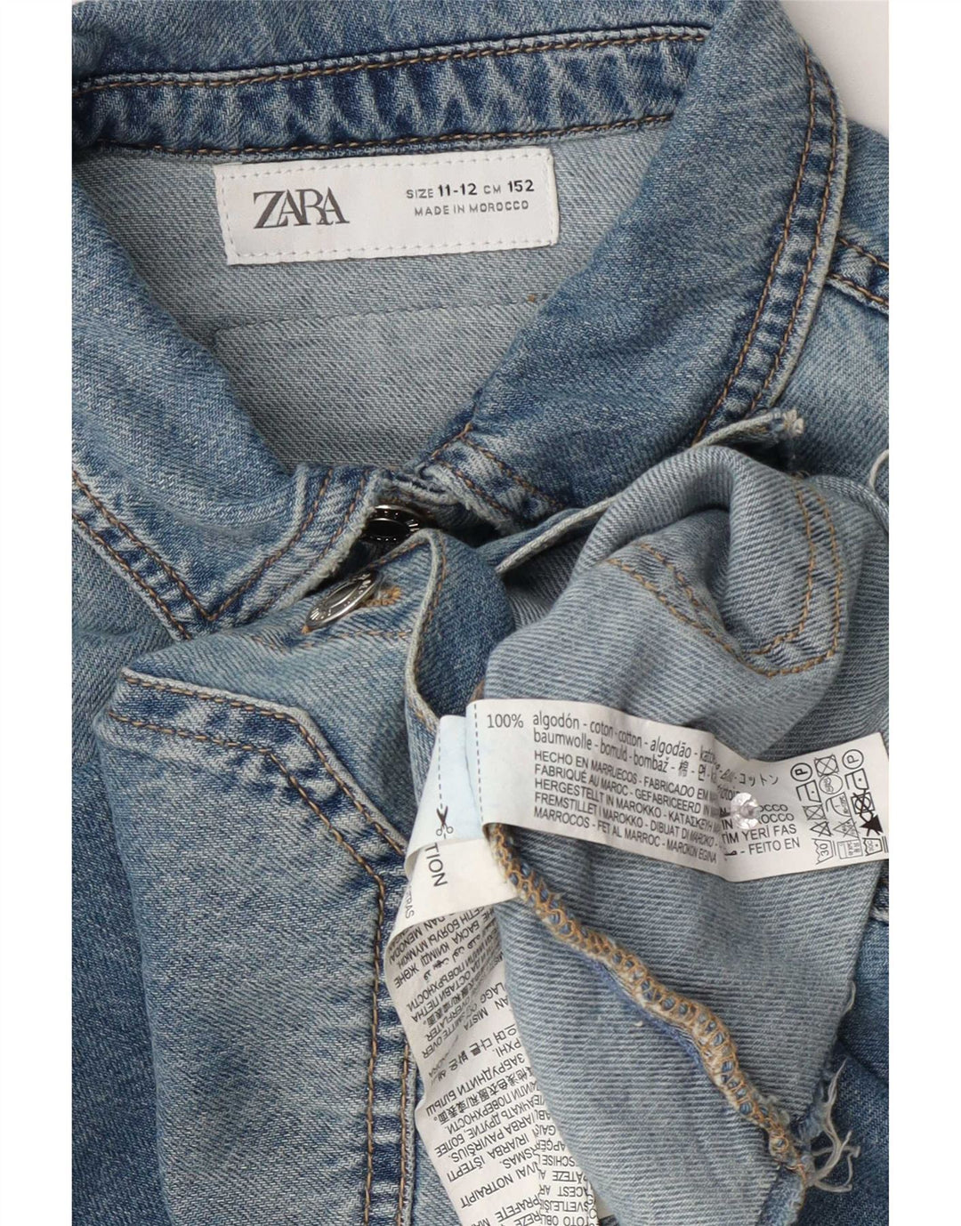 Zara Crop Jeansjacke für Mädchen, 11–12 Jahre, blaue Baumwolle