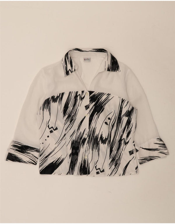 Vintage Damen 3/4-Ärmel-Hemdbluse IT 42 Mittelweiß gestreiftes Polyester