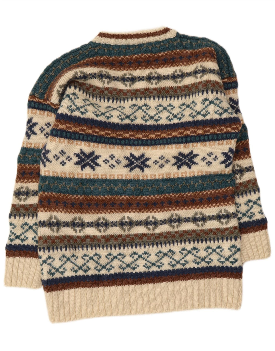 Vintage Herren-Pullover mit Rundhalsausschnitt, Mittelbeige, Fair-Isle-Wolle
