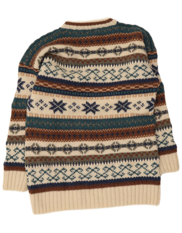 Vintage Herren-Pullover mit Rundhalsausschnitt, Mittelbeige, Fair-Isle-Wolle