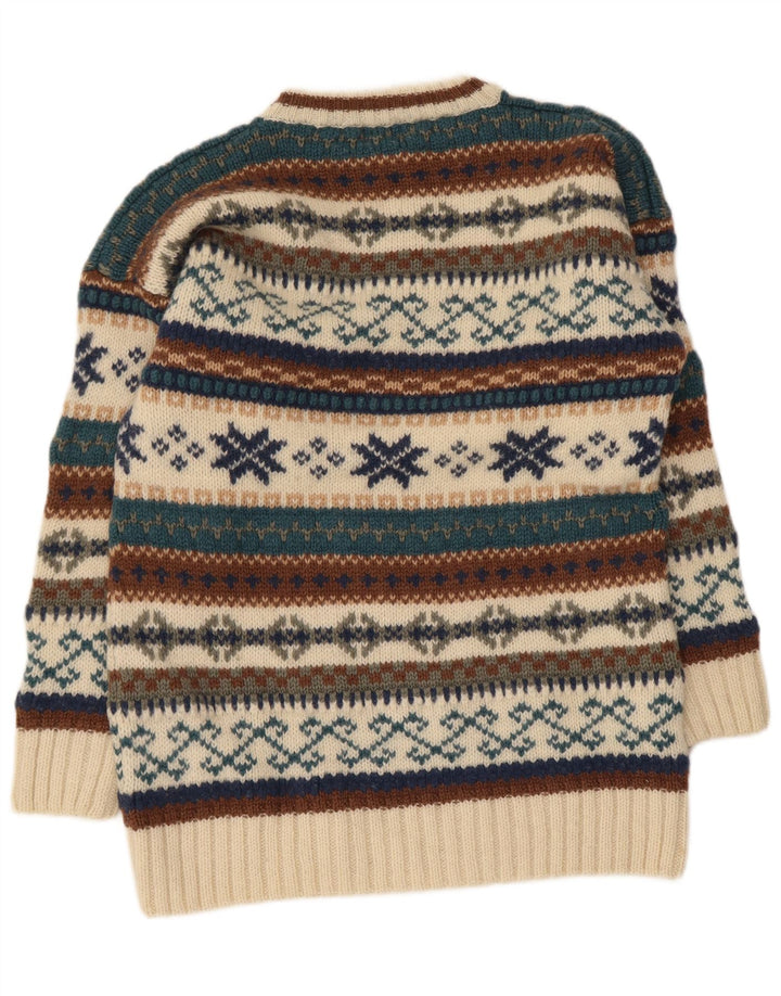 Vintage Herren-Pullover mit Rundhalsausschnitt, Mittelbeige, Fair-Isle-Wolle