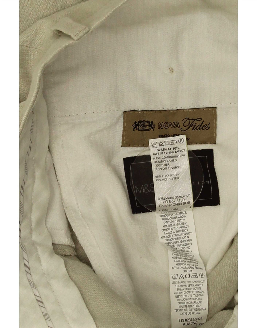Marks & Spencer Herren-Anzughose in normaler Passform, W34, L33, Beige, Leinen