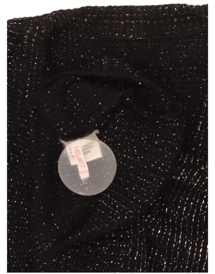 VINTAGE Damen Weste Tank Top EU 40/42 Medium Schwarz geflecktes Acryl