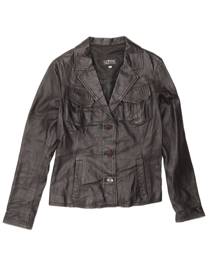 Settore Damen-Blazerjacke aus Leder mit 3 Knöpfen, Größe UK 12, Mittelschwarz