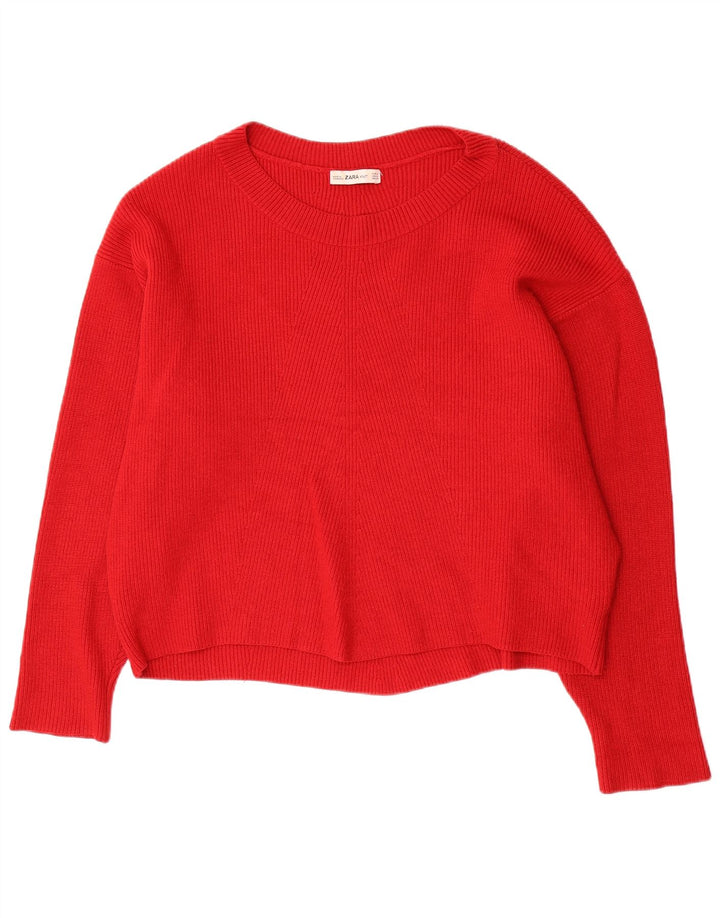 Übergroßer Damen-Pullover mit U-Boot-Ausschnitt von Zara, Gr. 14, mittelrote Viskose