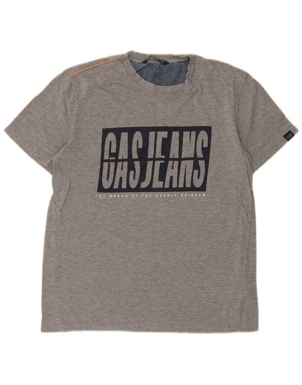 Gas Damen Grafik-T-Shirt-Oberteil UK 16 Large Graue Baumwolle