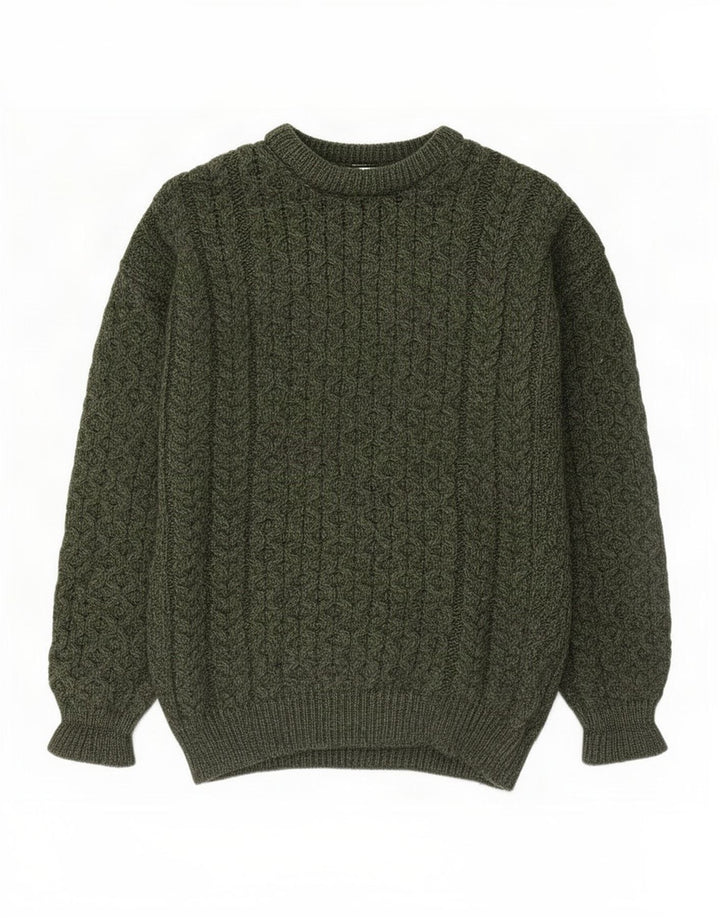 Aran Crafts Herren-Pullover mit Rundhalsausschnitt, Größe S, grüne Merinowolle