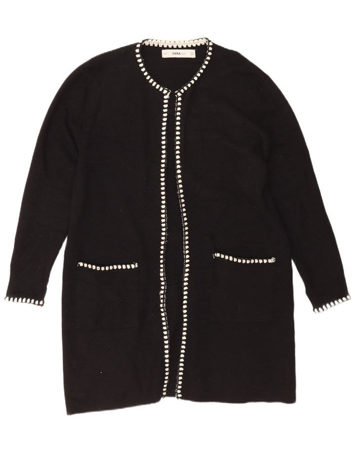 Zara Damen Longline Open Cardigan Pullover UK 14 Mittelschwarze Viskose