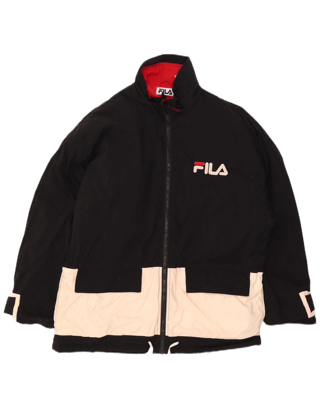 Fila Herren Graphic Wattierte Jacke UK 38 Mittelschwarzes Colourblock-Nylon