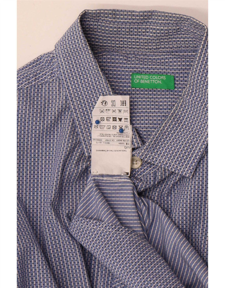 Benetton Herrenhemd, groß, blau gestreift, Baumwolle