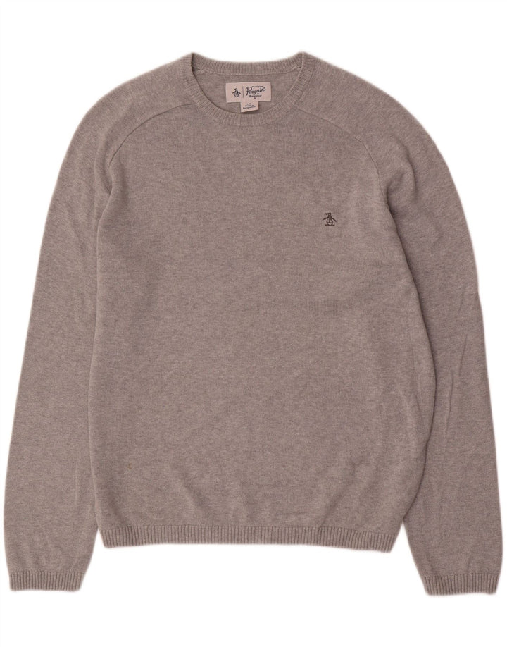 Penguin Herren-Pullover mit Rundhalsausschnitt, groß, aus grauer Baumwolle