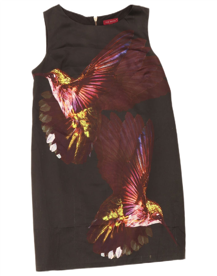 Grafisches Etuikleid für Damen von Ted Baker, Größe 4, groß, schwarzer Farbblock-Vogel