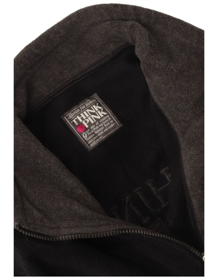 THINK PINK Mens Graphic Zip Neck Jumper Sweater Small Black