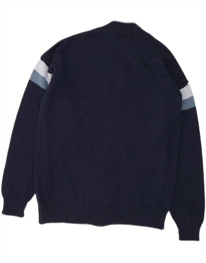 VINTAGE Mens Cardigan Sweater Medium Navy Blue Colourblock Polyacrylic Vintage Vintage and Second-Hand Vintage from Messina Hembry 
