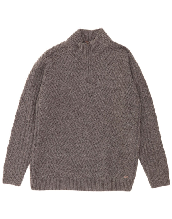 Timberland Herren-Pullover mit normaler Passform und Reißverschluss, 2XL, graue geometrische Wolle