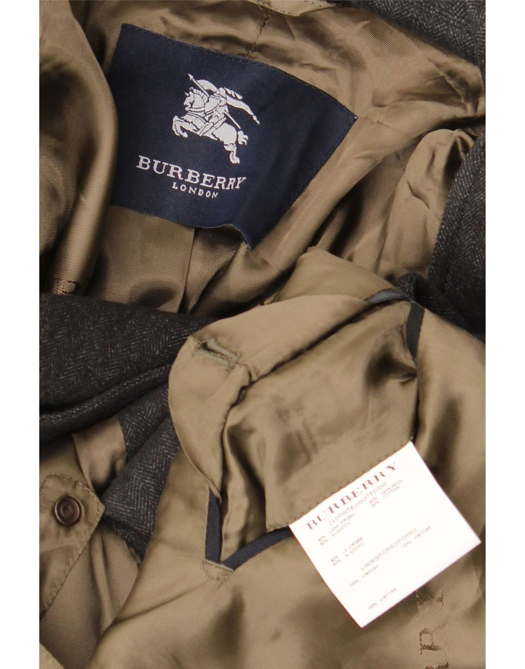 Burberry Herren-Blazer mit 3 Knöpfen, UK 42, XL, graue Wolle mit Fischgrätenmuster