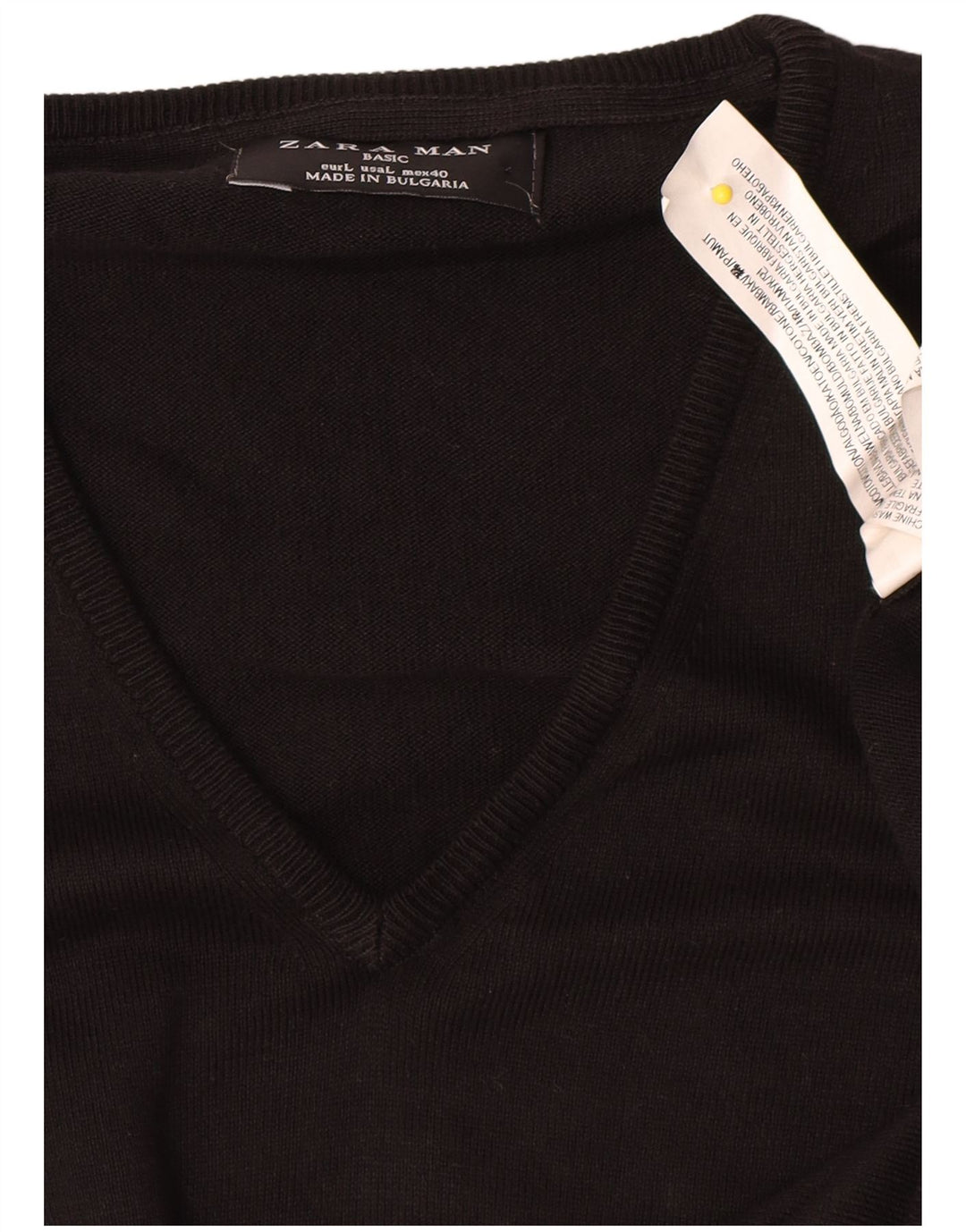 Zara Herren-Pullover mit V-Ausschnitt, groß, aus schwarzer Baumwolle