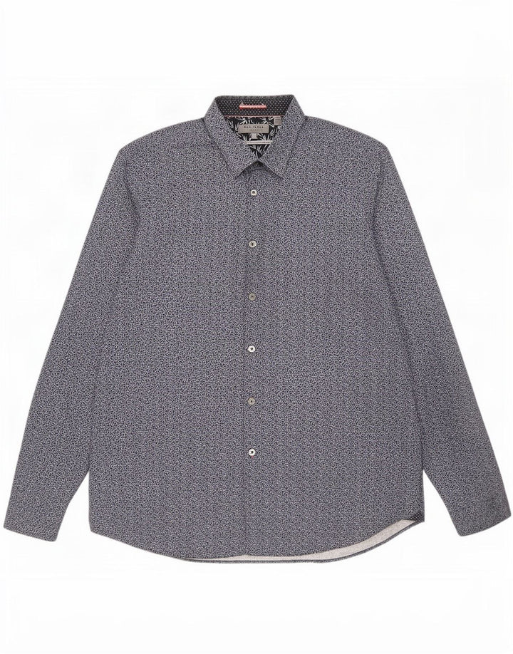 Ted Baker Herrenhemd, Größe 6 2XL, Marineblau, Blumenmuster, Baumwolle