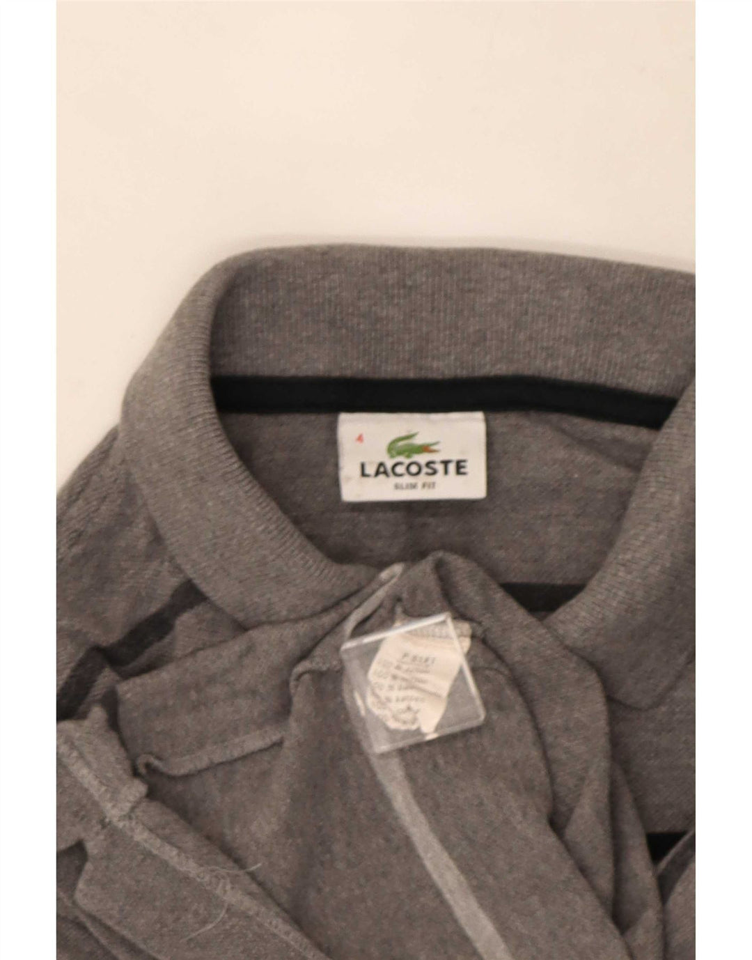 Lacoste Herren-Langarm-Slim-Fit-Poloshirt, Größe 4, mittelgrau gestreift