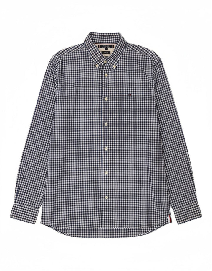 TOMMY HILFIGER Mens Regular Fit Shirt Large Blue Gingham Cotton